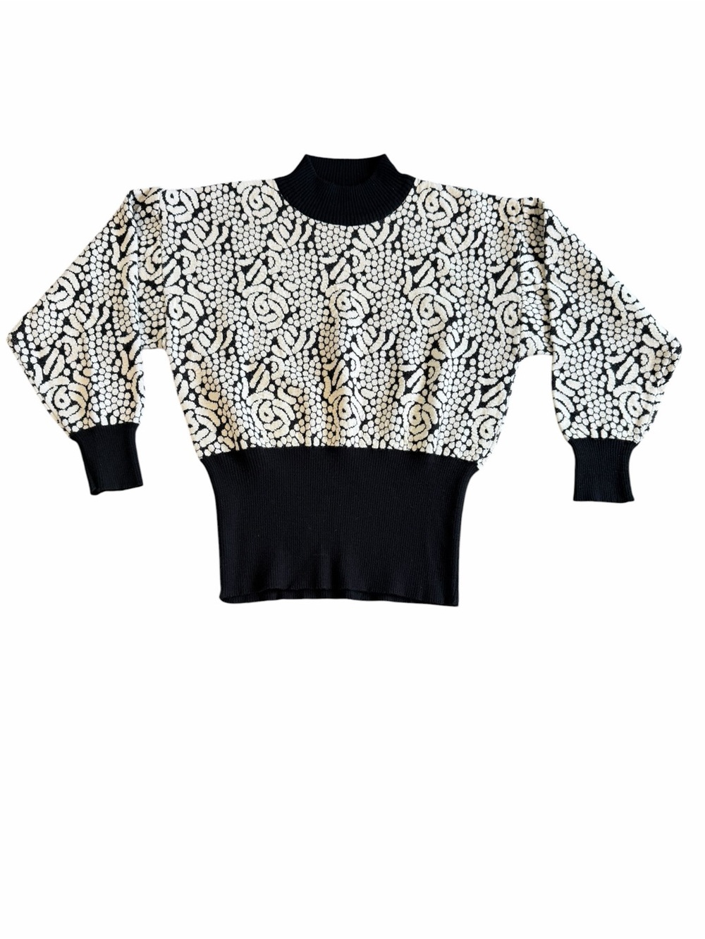 Vintage 80s OSSI Skiwear Abstract Knit Mock Neck Sweater Size Small